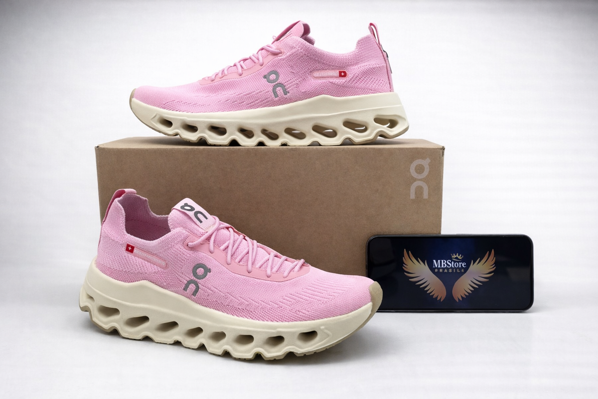 Tênis Unissex On Cloud Knit Rosa-Branco Premium