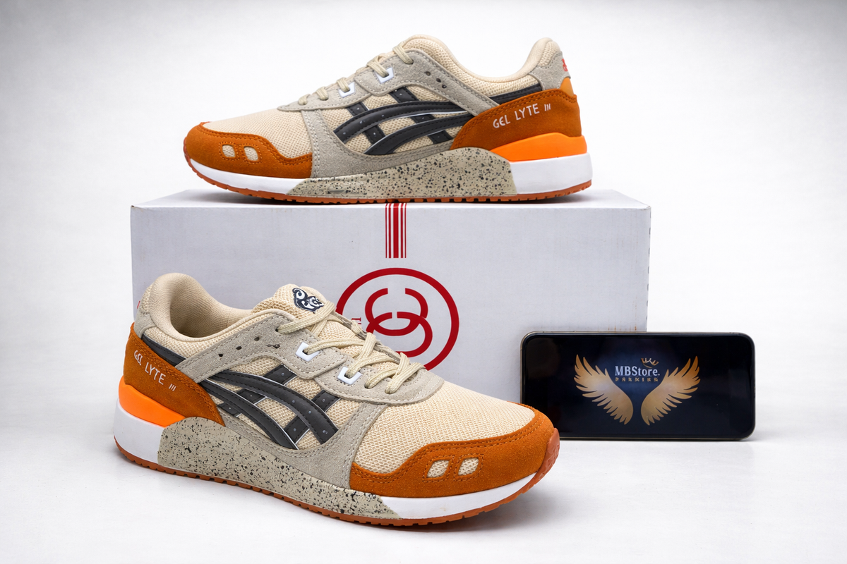 Tênis Masculino Asics Gel-Lyte III Bege/Laranja Premium em Couro