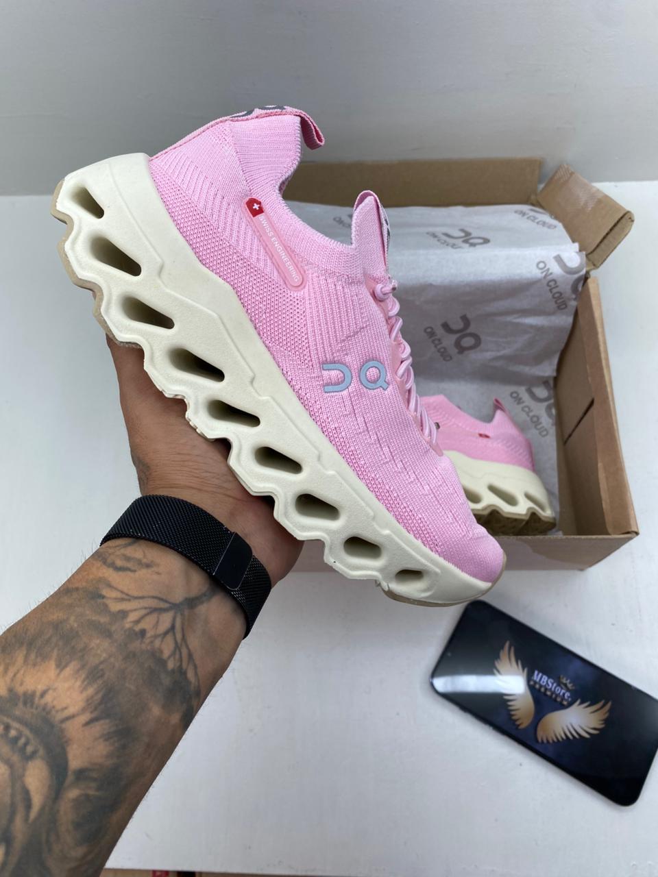 Tênis Unissex On Cloud Knit Rosa-Branco Premium