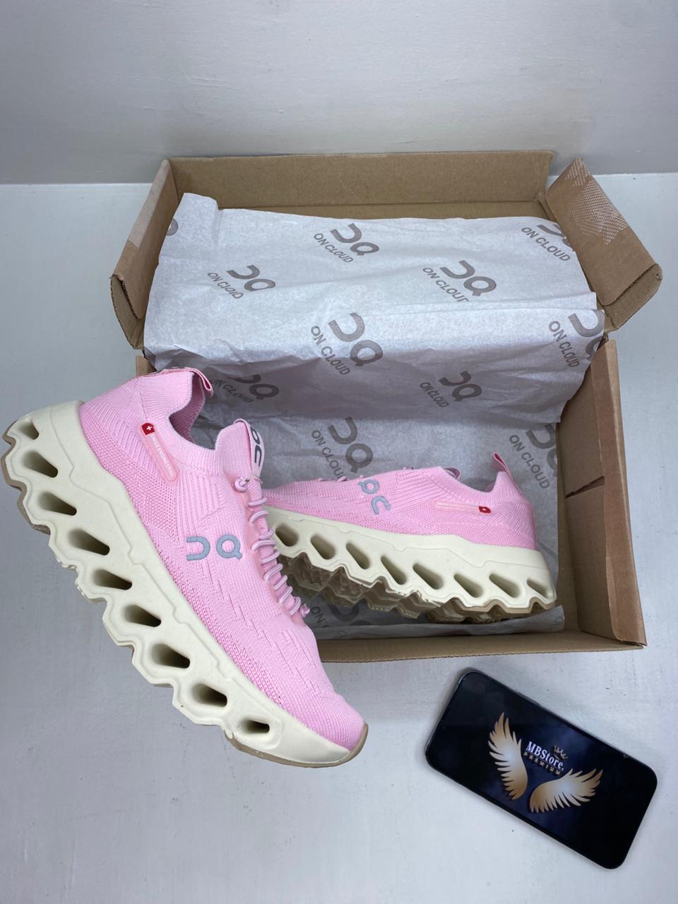 Tênis Unissex On Cloud Knit Rosa-Branco Premium